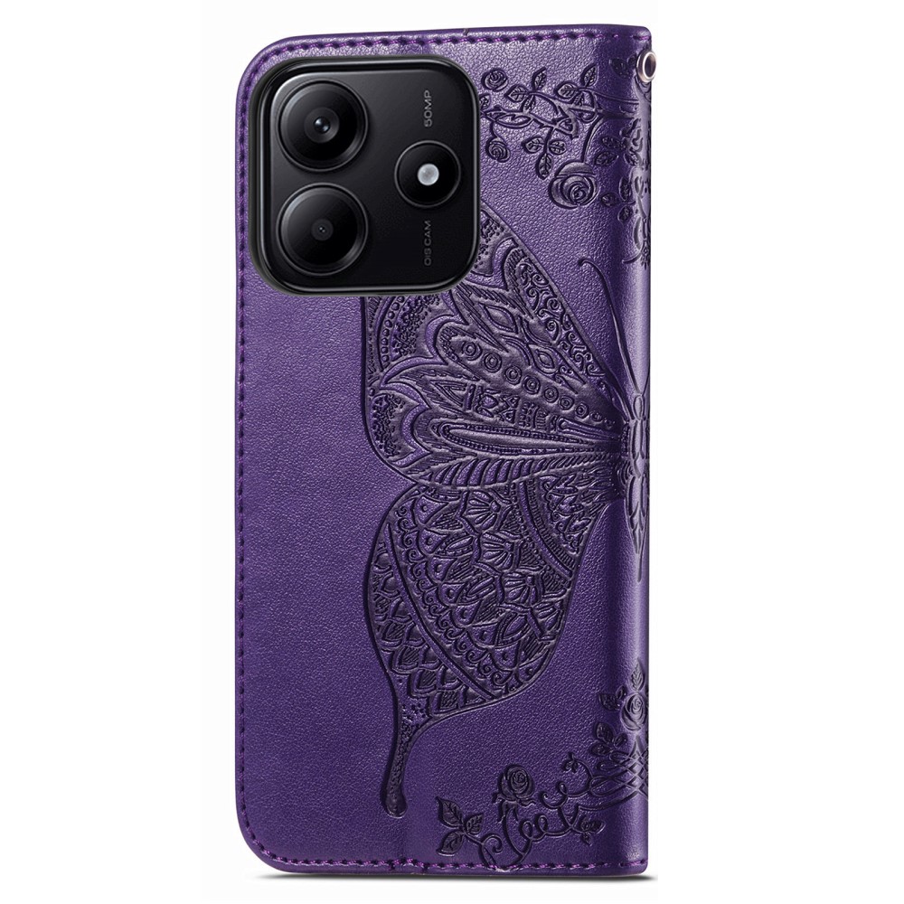  Xiaomi Redmi Note 14 5G Fodral Läder Fjäril Tryck Mörk Lila