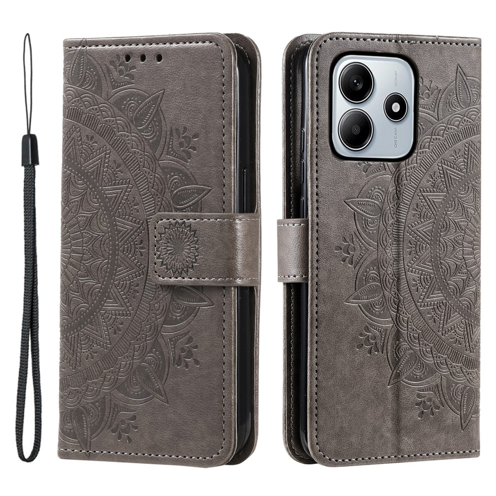  Xiaomi Redmi Note 14 5G Fodral Mandala Läder Grå