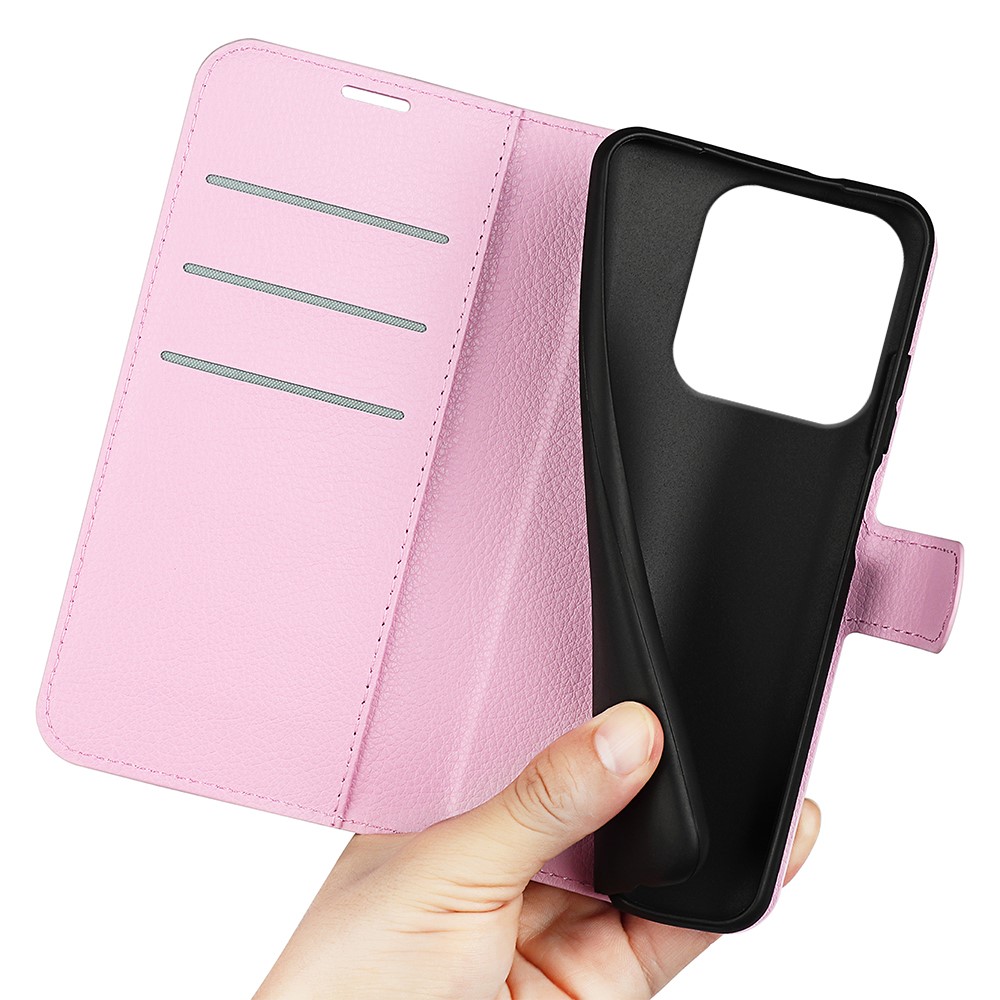  Xiaomi Redmi Note 14 4G Fodral Litchi Läder Ljus Rosa