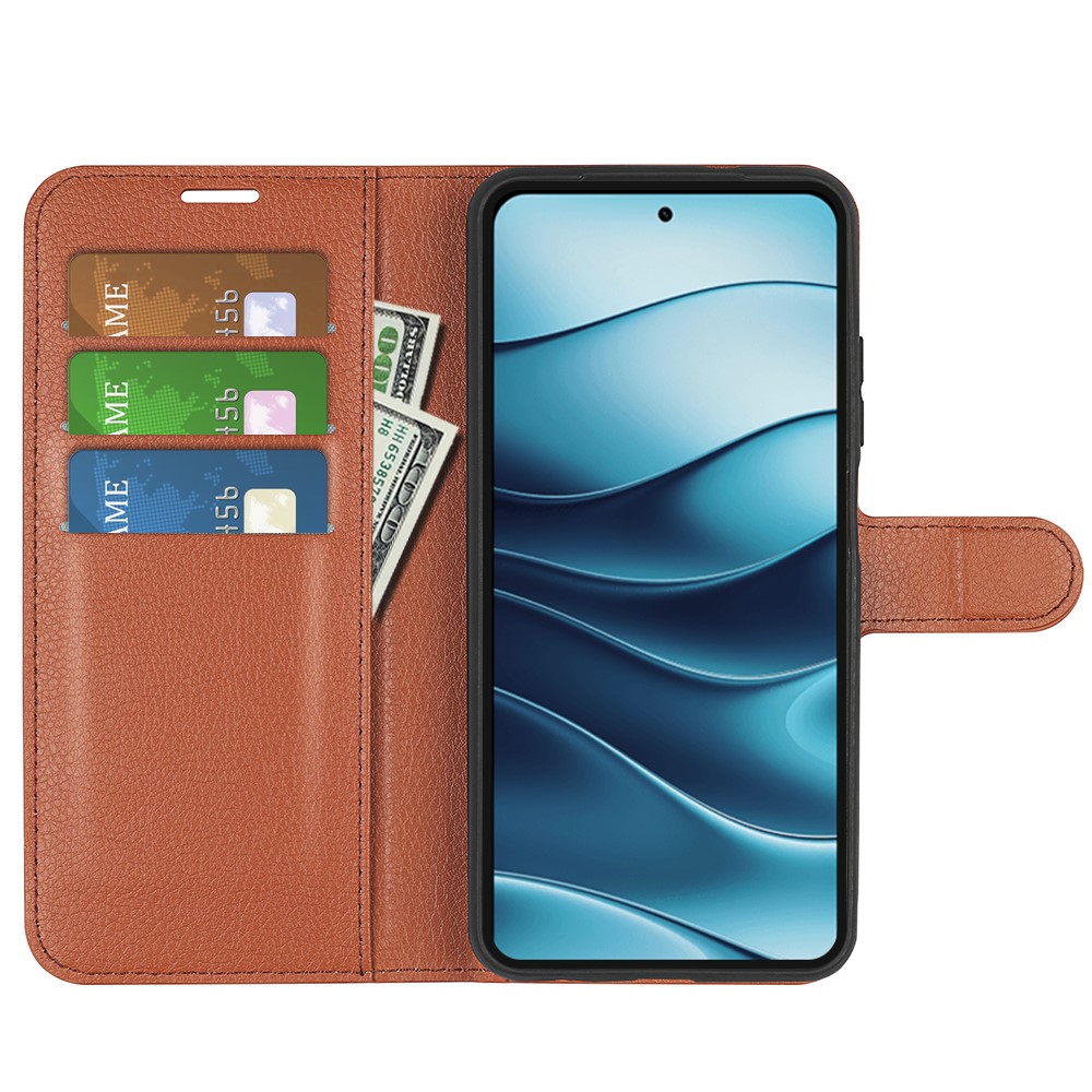  Xiaomi Redmi Note 14 4G Fodral Litchi Läder Brun