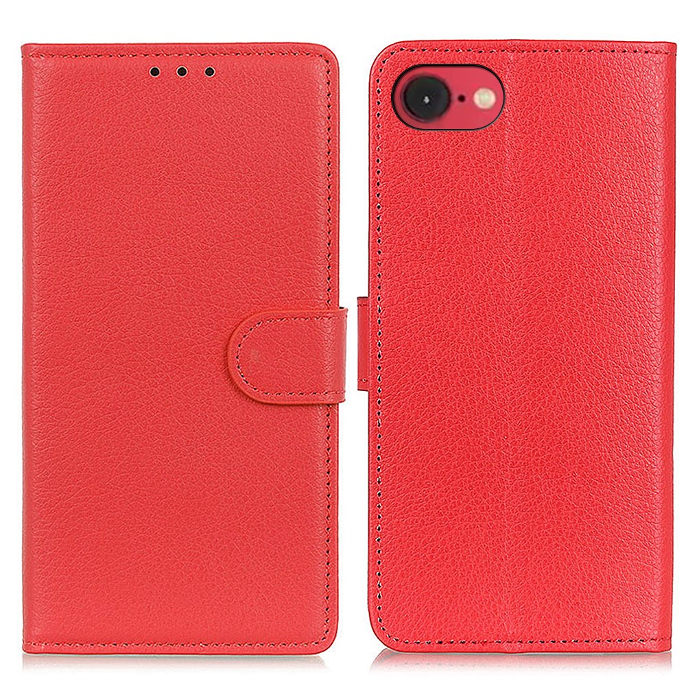  iPhone 17e / 16e Fodral Litchi Läder Röd