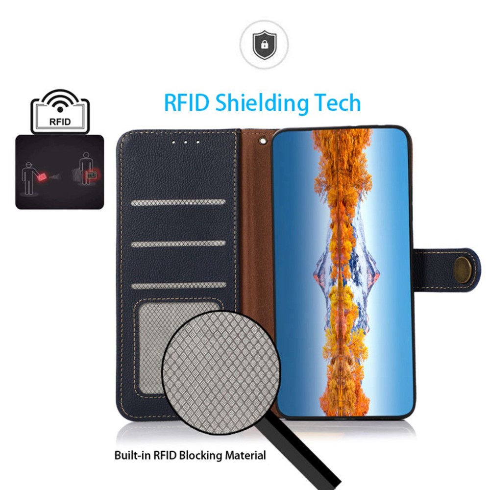 KHAZNEH KHAZNEH iPhone 17e / 16e Fodral Äkta Läder Blå