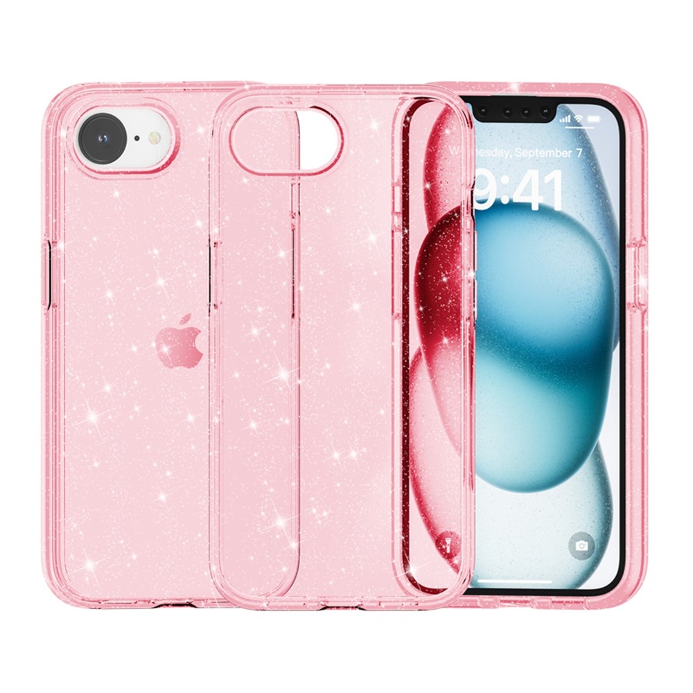  iPhone 17e / 16e Skal Glitter Shockproof Rosa