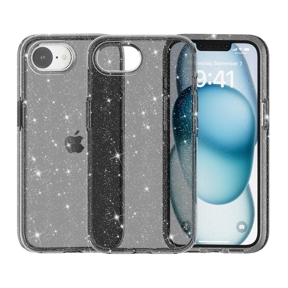  iPhone 17e / 16e Skal Glitter Shockproof Svart