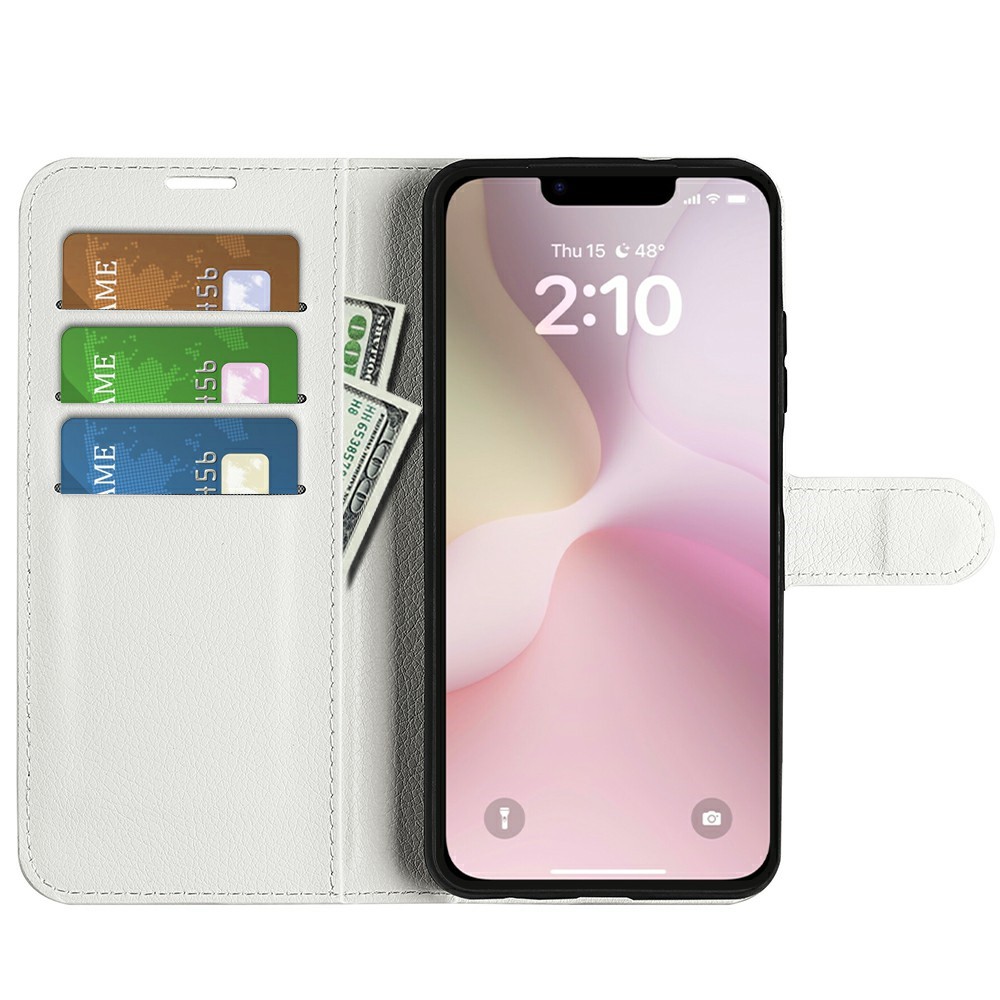  iPhone 17e / 16e Fodral Litchi Läder Vit