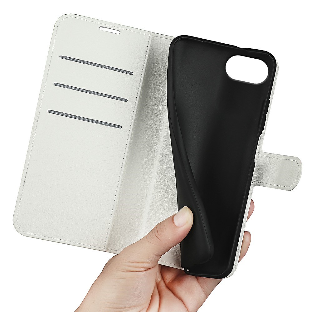  iPhone 17e / 16e Fodral Litchi Läder Vit