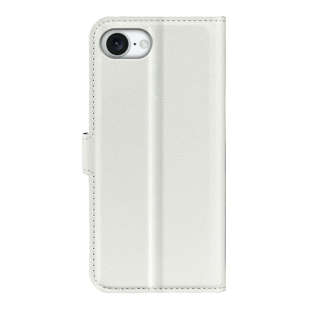  iPhone 17e / 16e Fodral Litchi Läder Vit