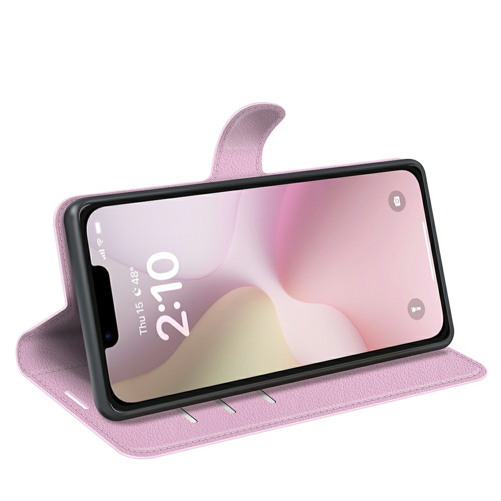  iPhone 17e / 16e Fodral Litchi Läder Ljus Rosa