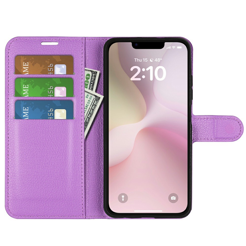  iPhone 17e / 16e Fodral Litchi Läder Lila