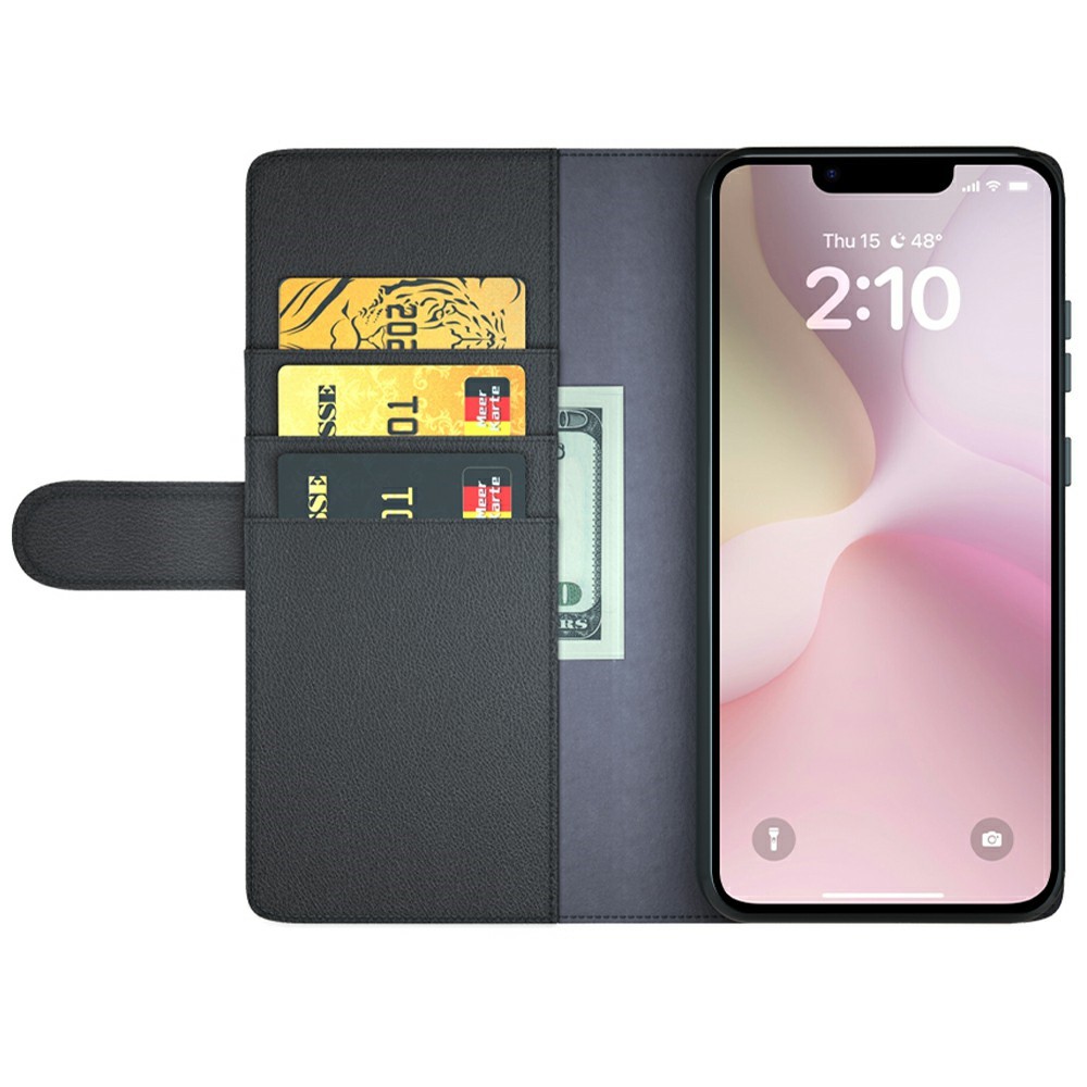  iPhone 17e / 16e Fodral Premium Äkta Läder Svart
