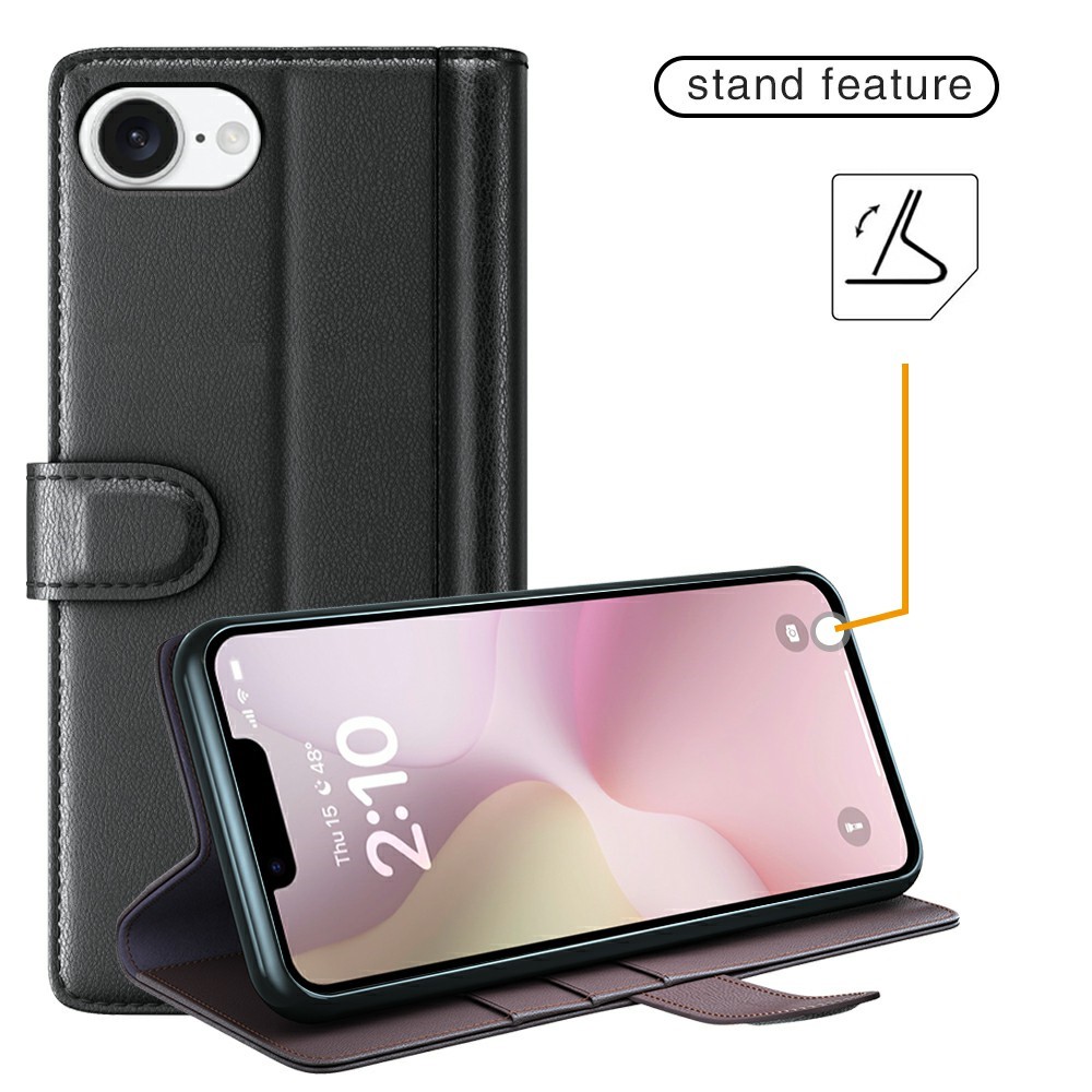  iPhone 17e / 16e Fodral Premium Äkta Läder Svart
