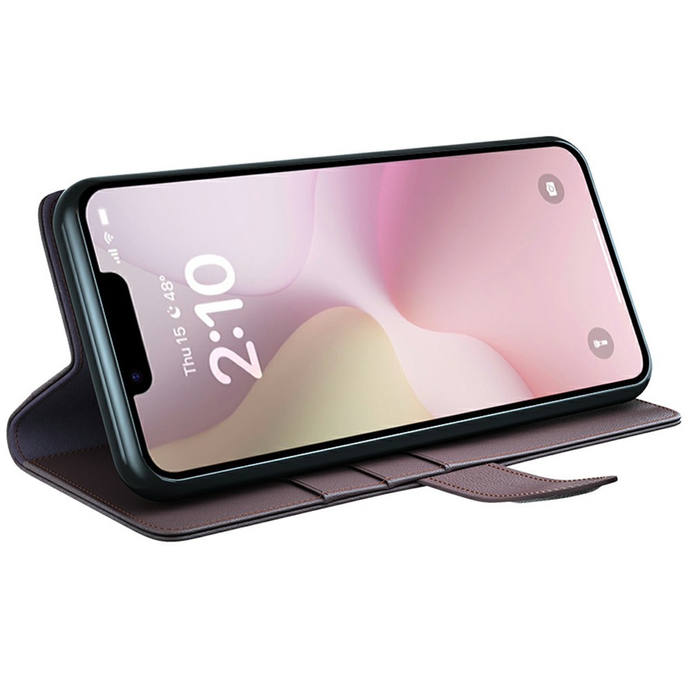  iPhone 17e / 16e Fodral Premium Äkta Läder Brun