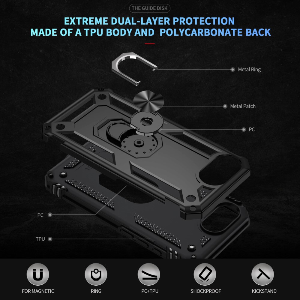  iPhone 17e / 16e Skal Shockproof Hybrid Ring Svart