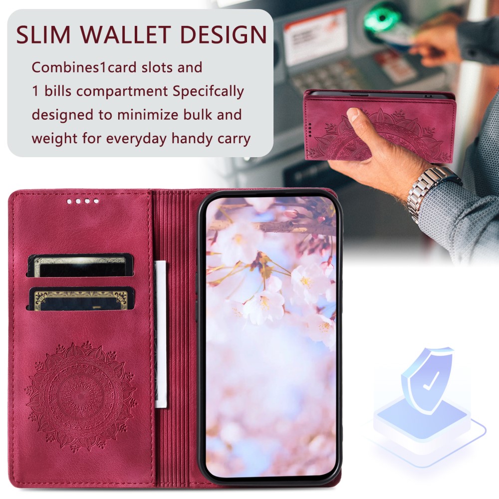  iPhone 17e / 16e Fodral Flip Mandala Läder Rosa
