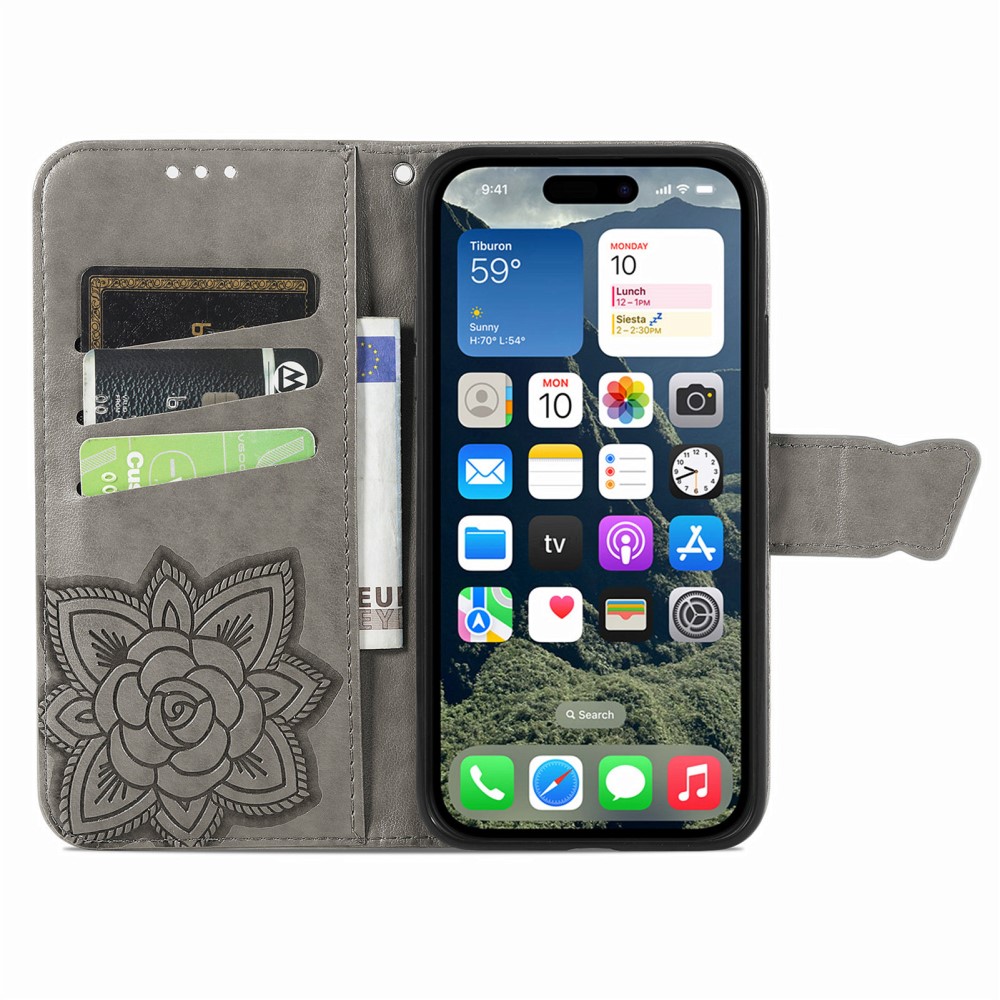  iPhone 17e / 16e Fodral Med Fjäril Tryck Grå