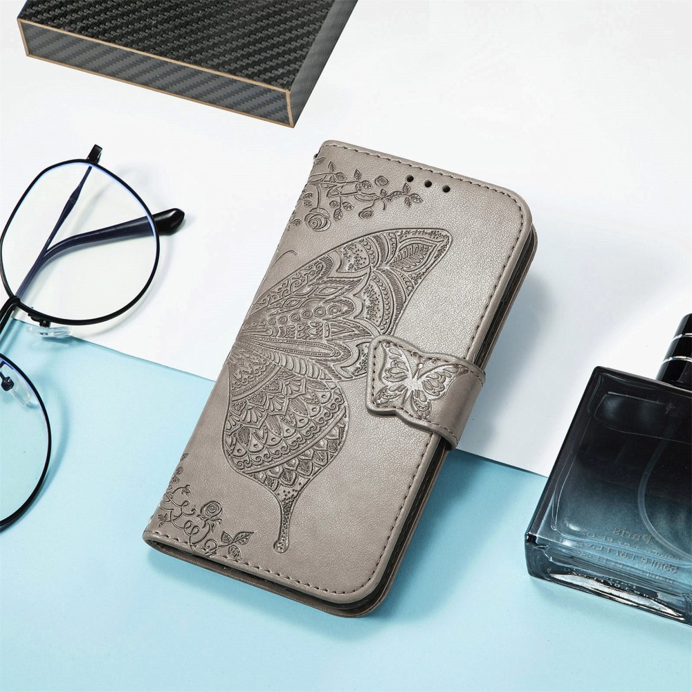  iPhone 17e / 16e Fodral Med Fjäril Tryck Grå
