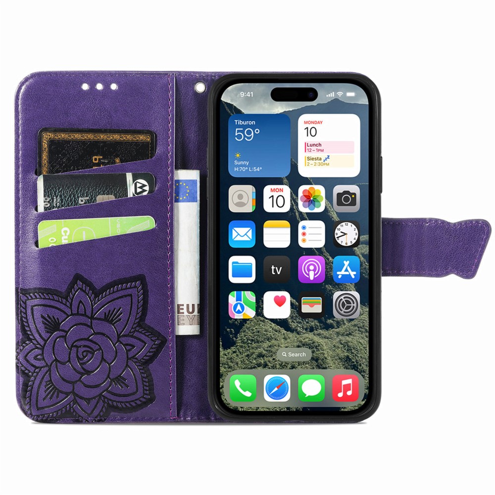  iPhone 17e / 16e Fodral Med Fjäril Tryck Lila