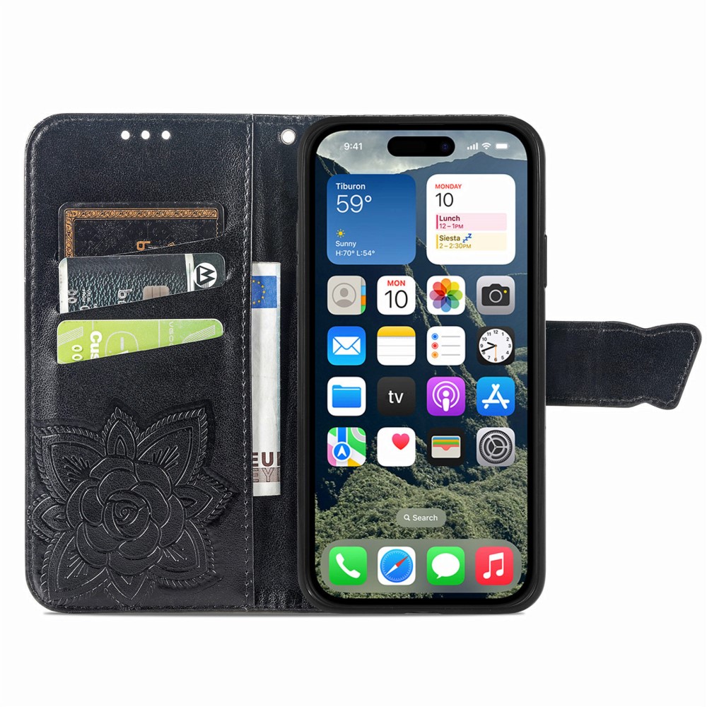  iPhone 17e / 16e Fodral Med Fjäril Tryck Svart