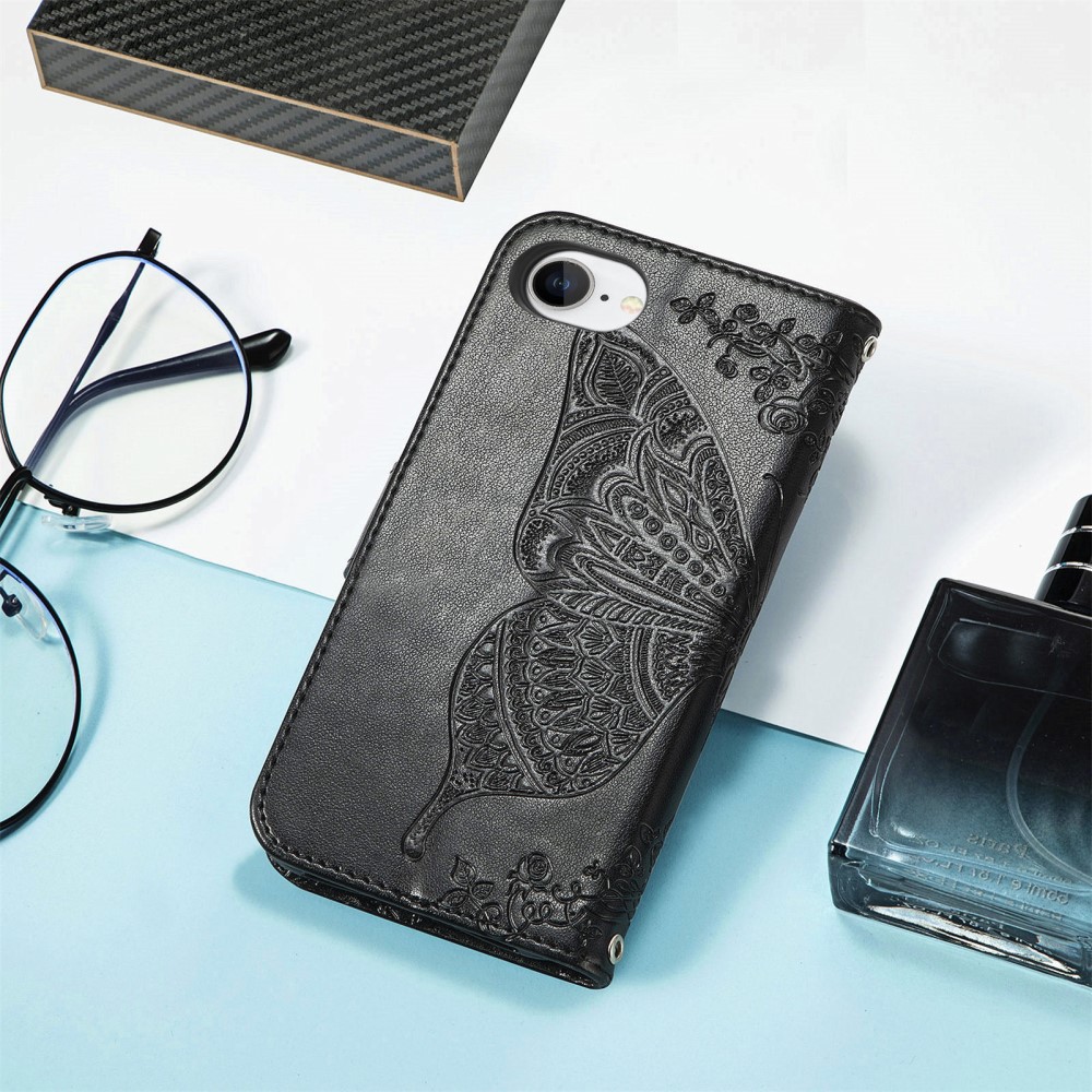  iPhone 17e / 16e Fodral Med Fjäril Tryck Svart