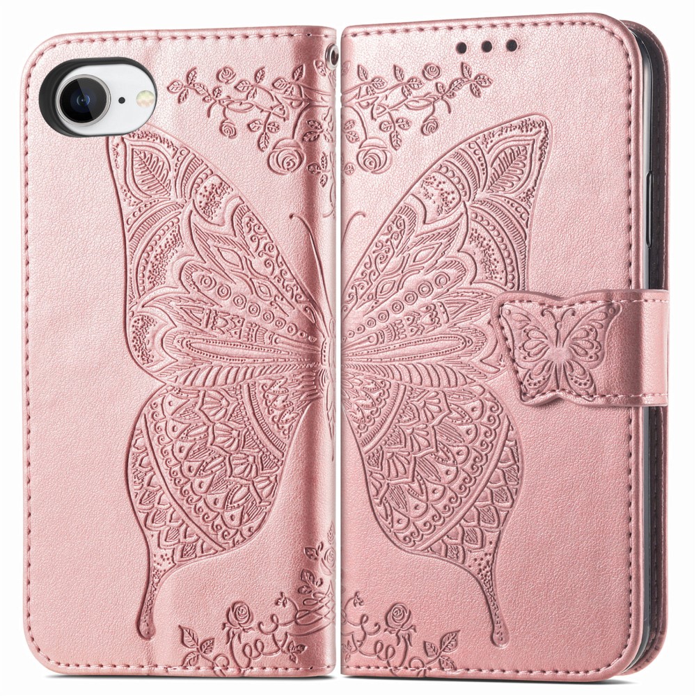  iPhone 17e / 16e Fodral Med Fjäril Tryck Roséguld