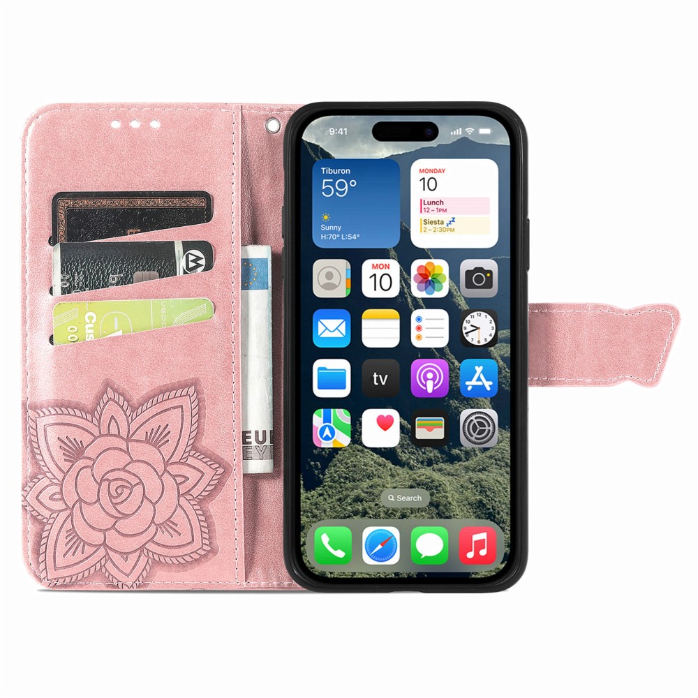  iPhone 17e / 16e Fodral Med Fjäril Tryck Roséguld