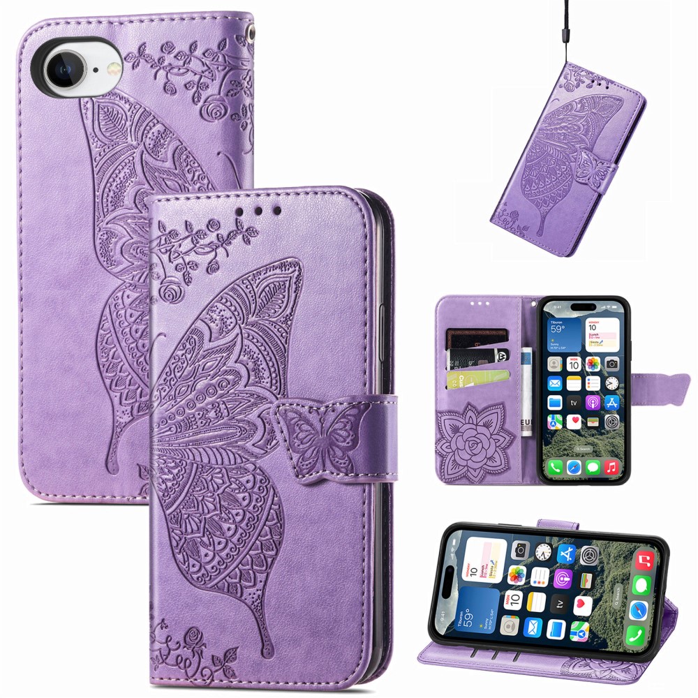  iPhone 17e / 16e Fodral Med Fjäril Tryck Lila