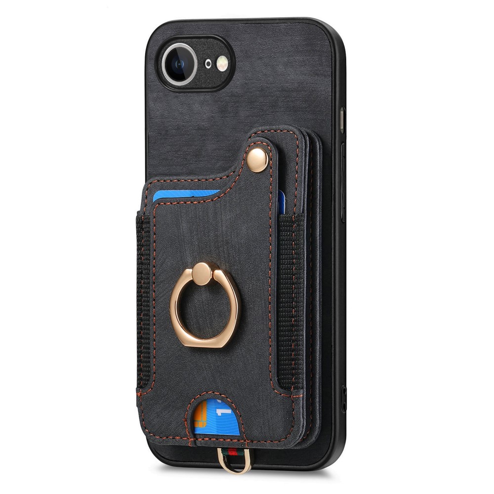  iPhone 17e / 16e Skal Med Korthållare RFID Retro Läder Svart