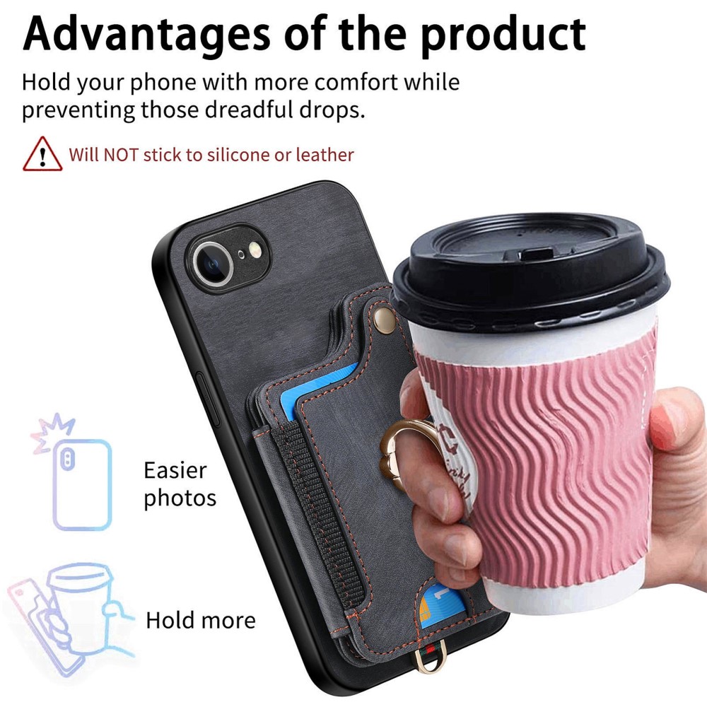  iPhone 17e / 16e Skal Med Korthållare RFID Retro Läder Svart