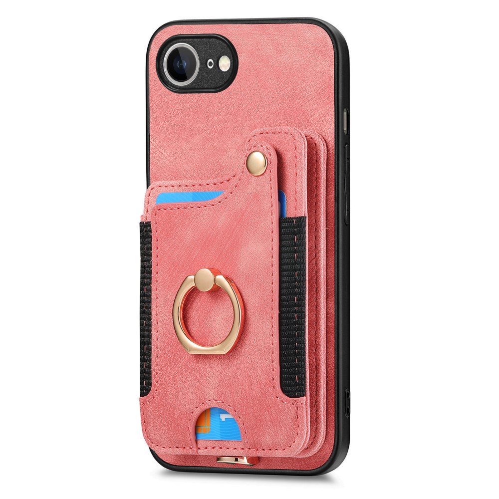  iPhone 17e / 16e Skal Med Korthållare RFID Retro Läder Rosa