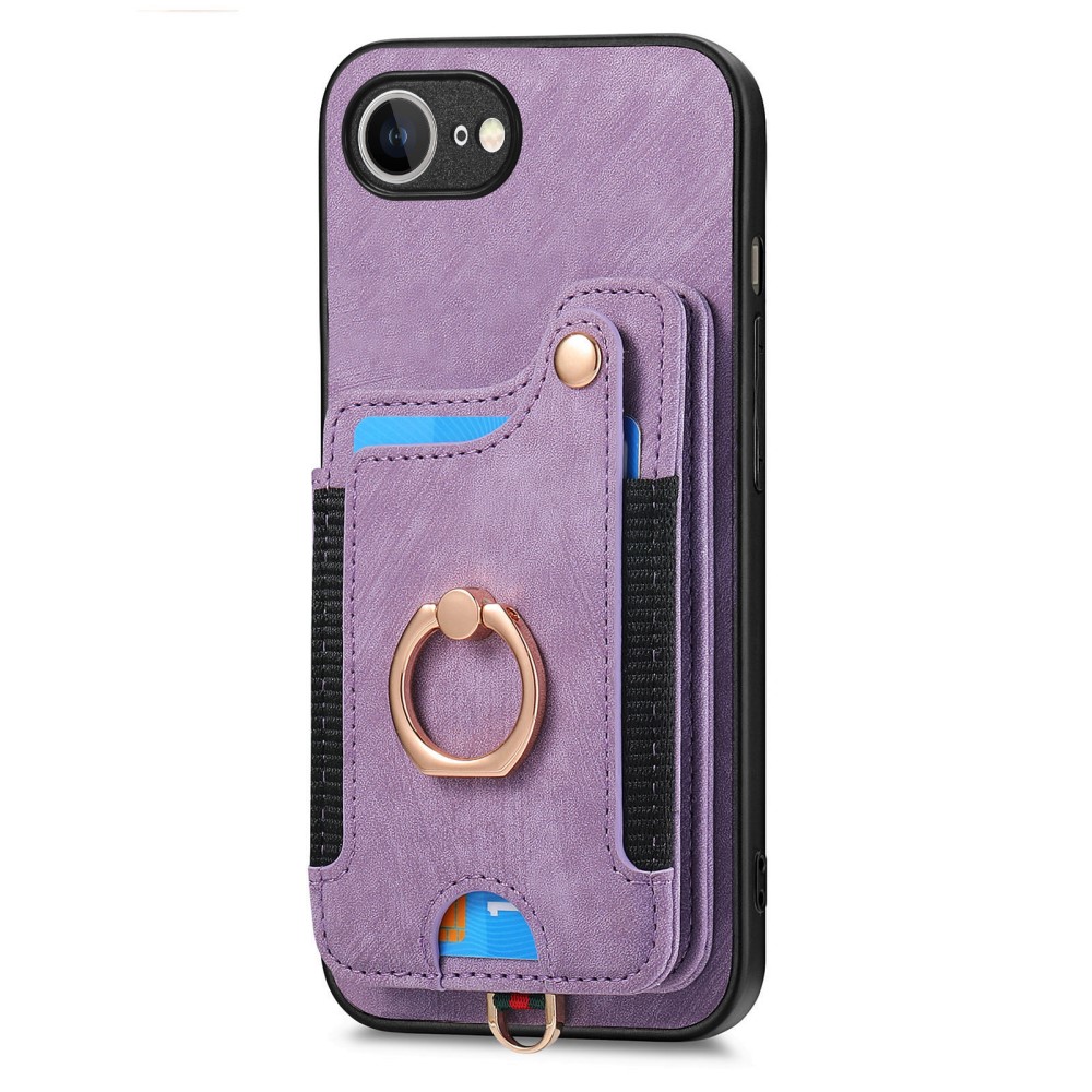  iPhone 17e / 16e Skal Med Korthållare RFID Retro Läder Lila