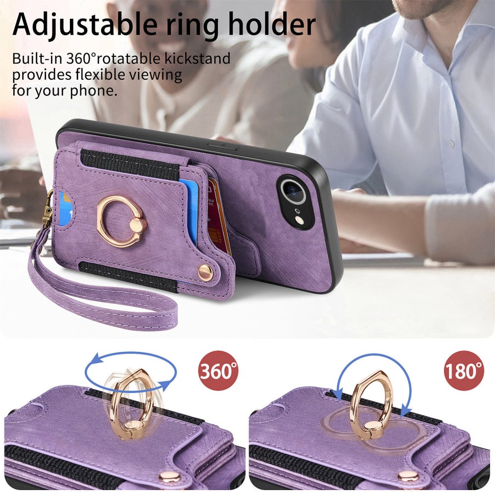  iPhone 17e / 16e Skal Med Korthållare RFID Retro Läder Lila
