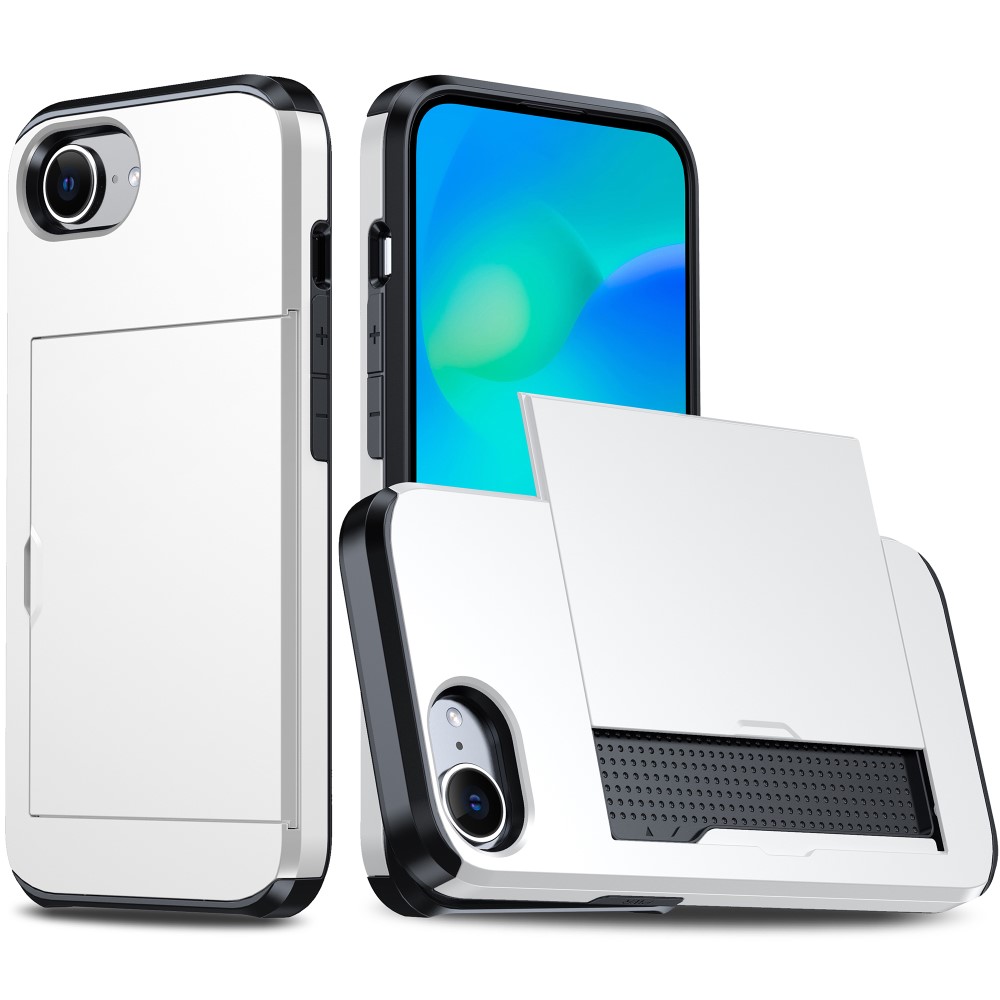  iPhone 17e / 16e Skal Hybrid Med Kortfack Vit
