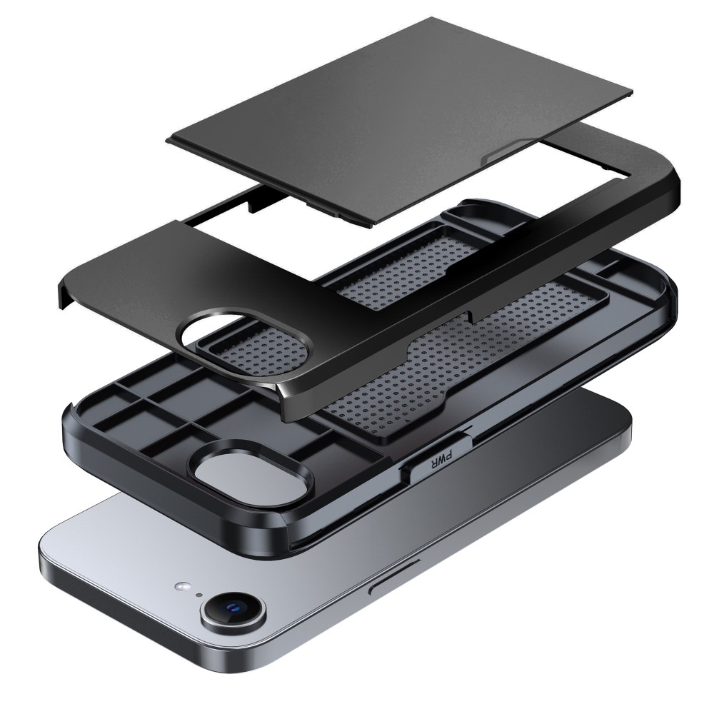  iPhone 17e / 16e Skal Hybrid Med Kortfack Svart