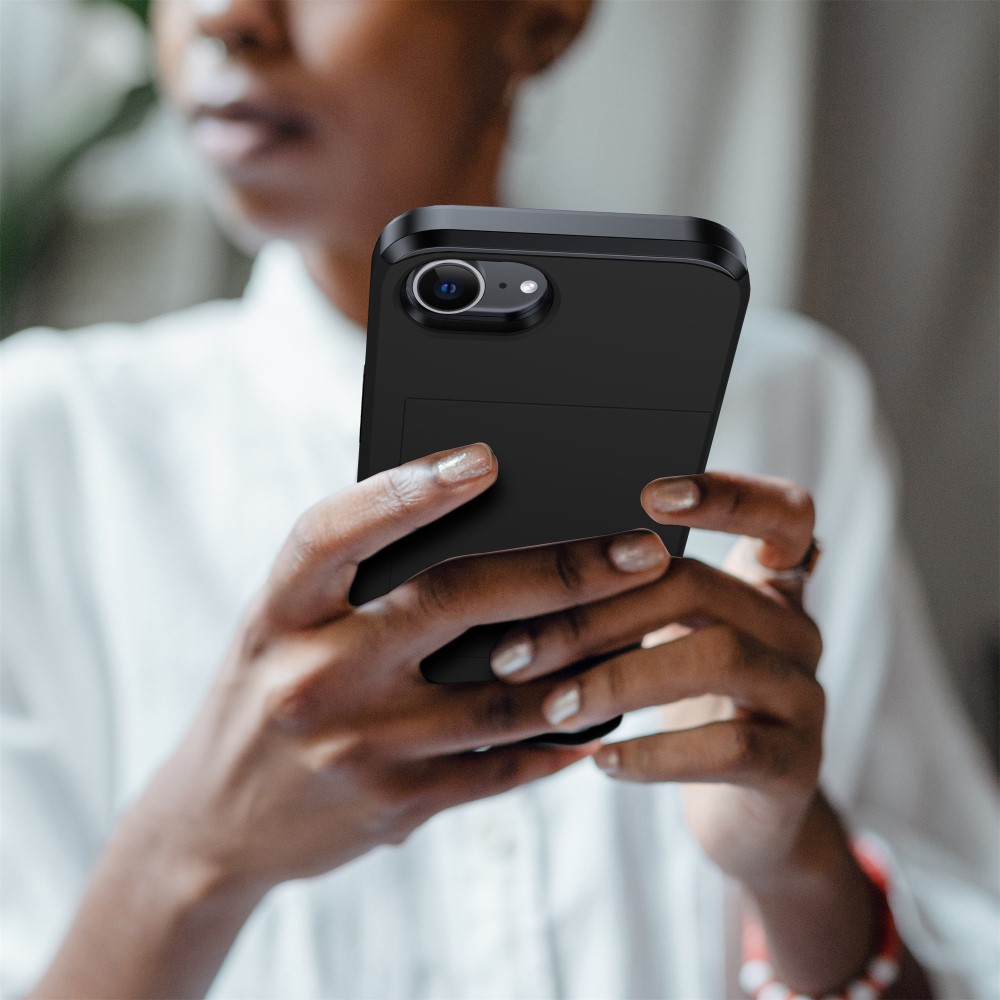  iPhone 17e / 16e Skal Hybrid Med Kortfack Svart