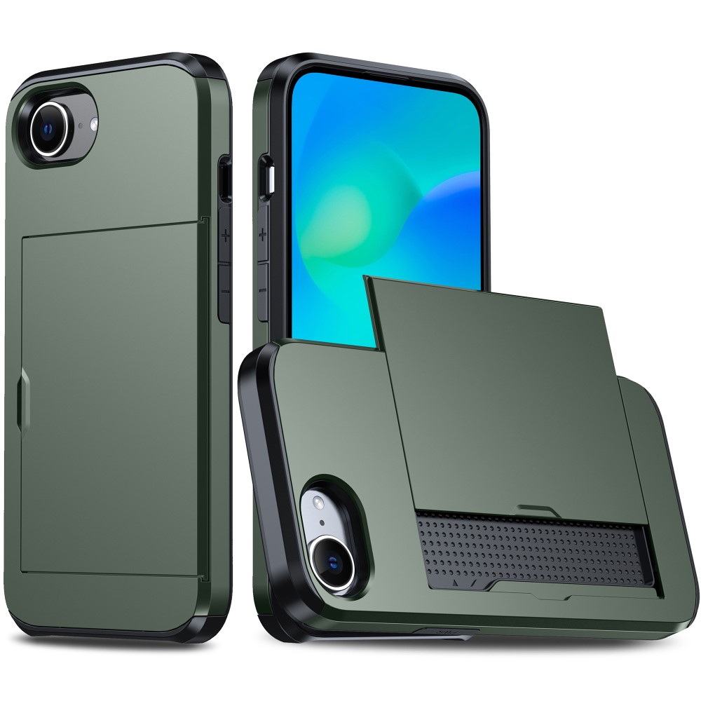  iPhone 17e / 16e Skal Hybrid Med Kortfack Mörk Grön