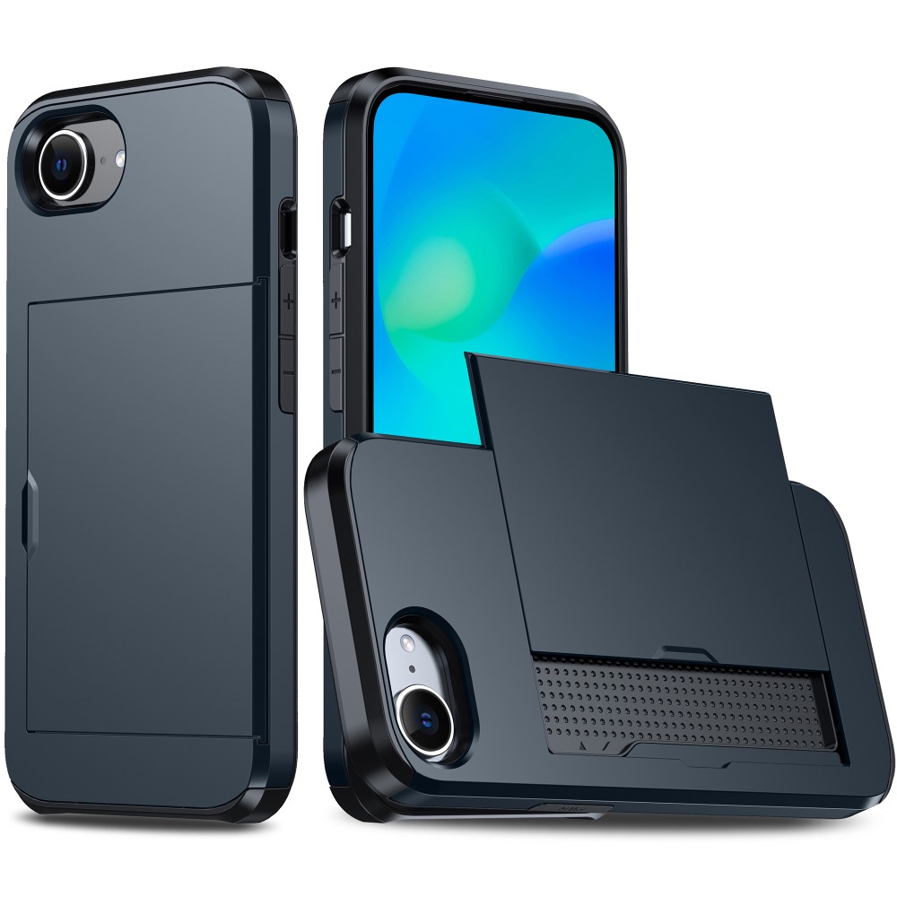  iPhone 17e / 16e Skal Hybrid Med Kortfack Blå