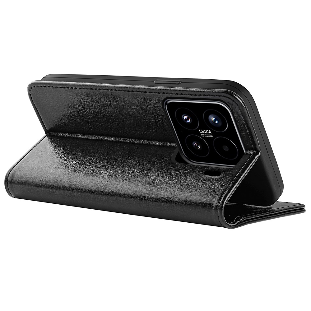  Xiaomi 15 Fodral Crazy Horse Läder Svart