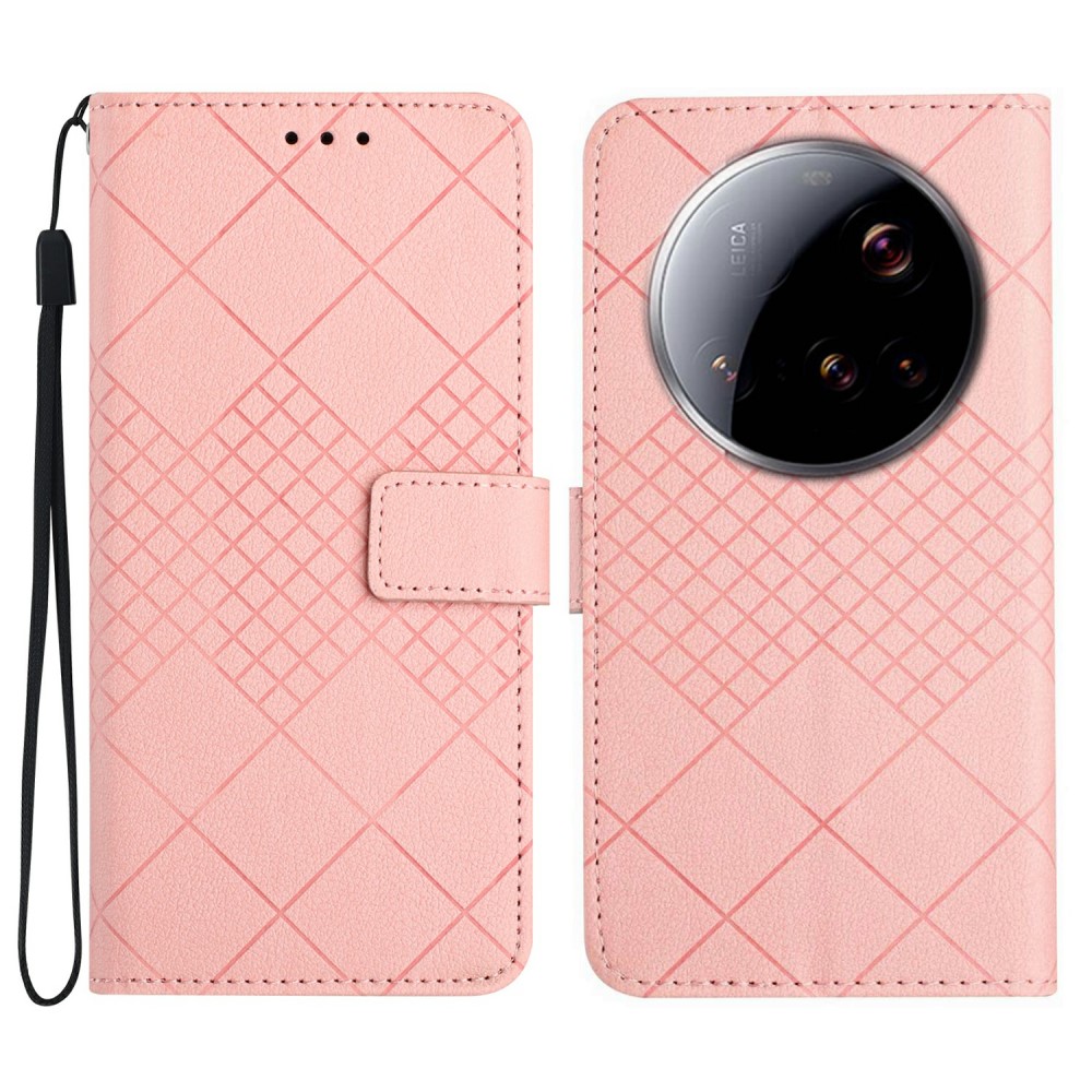  Xiaomi 15 Ultra Fodral Läder Rhombus Rosa