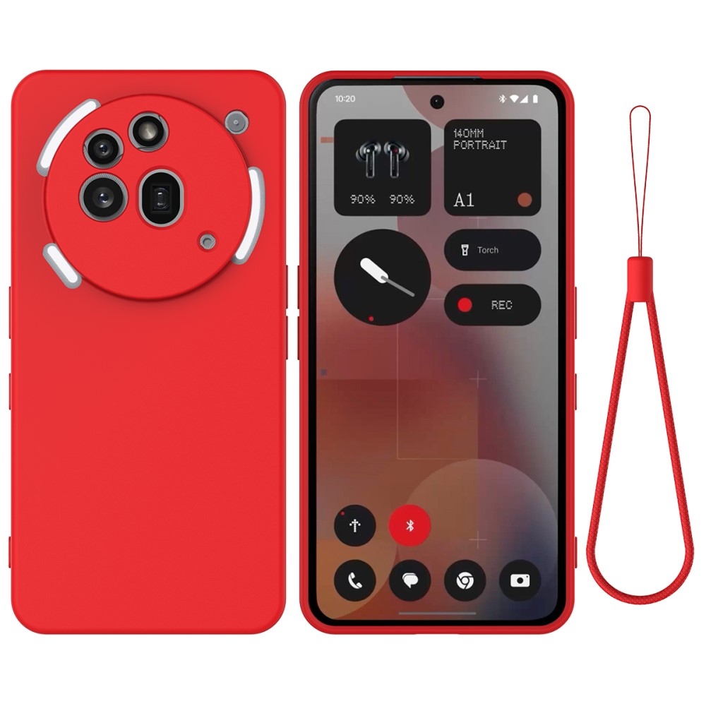  Nothing Phone 3a Pro Skal Liquid Silikon Med Strap Röd