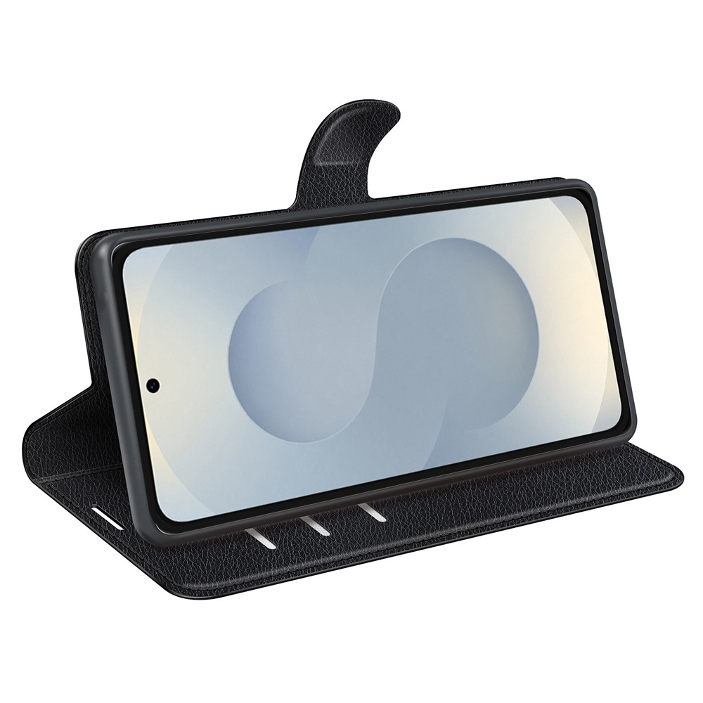  Samsung Galaxy S25 Edge Fodral Litchi Läder Svart