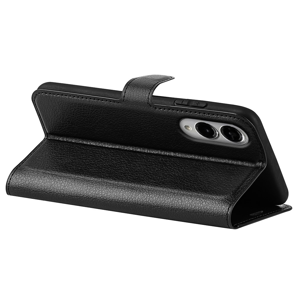  Samsung Galaxy S25 Edge Fodral Litchi Läder Svart