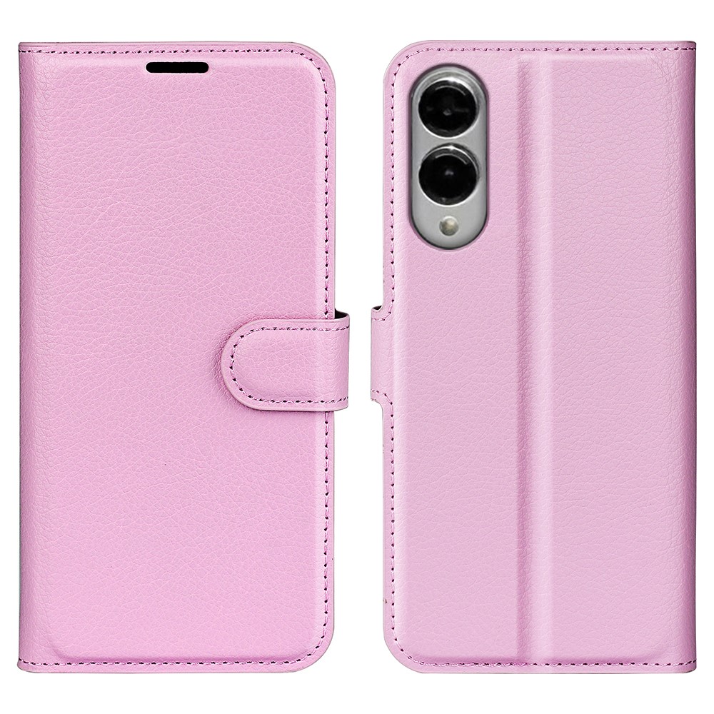 Samsung Galaxy S25 Edge Fodral Litchi Läder Ljus Rosa