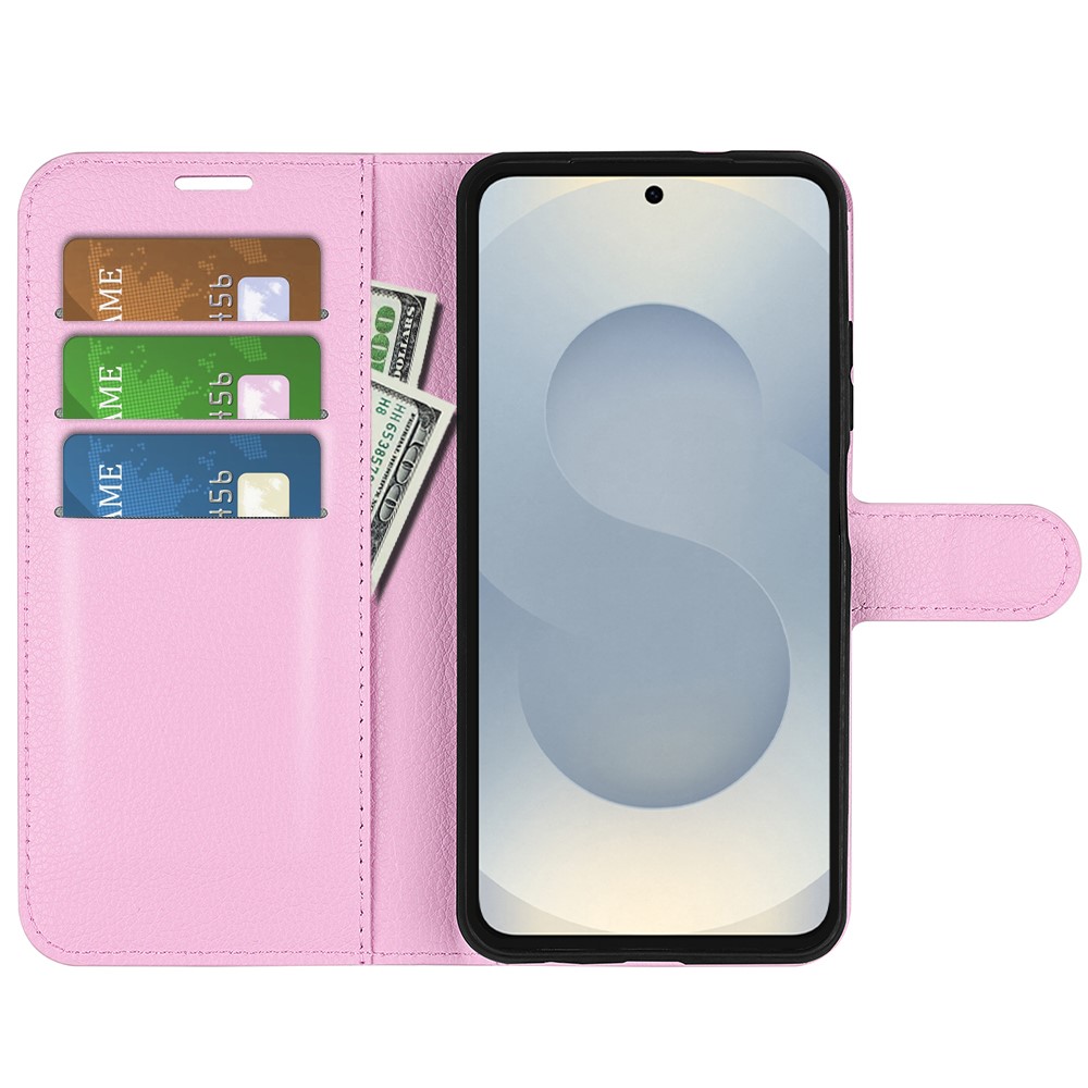  Samsung Galaxy S25 Edge Fodral Litchi Läder Ljus Rosa