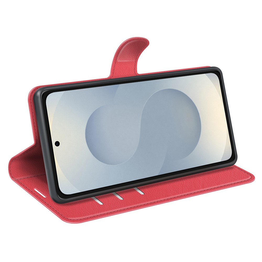  Samsung Galaxy S25 Edge Fodral Litchi Läder Röd