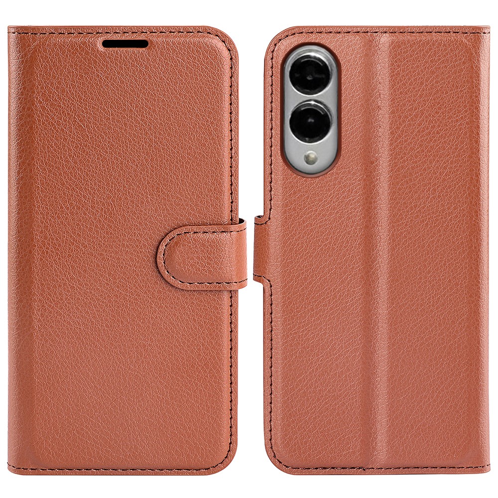  Samsung Galaxy S25 Edge Fodral Litchi Läder Brun