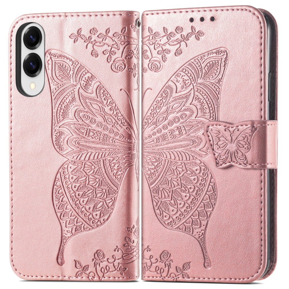  Samsung Galaxy S25 Edge Fodral Med Fjäril Tryck Roséguld