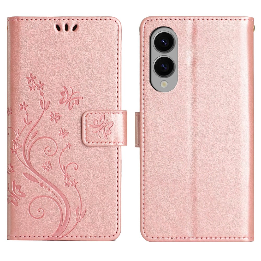  Samsung Galaxy S25 Edge Fodral Med Blommigt Tryck Roséguld
