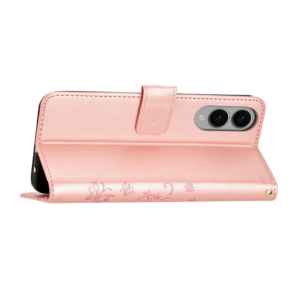  Samsung Galaxy S25 Edge Fodral Med Blommigt Tryck Roséguld