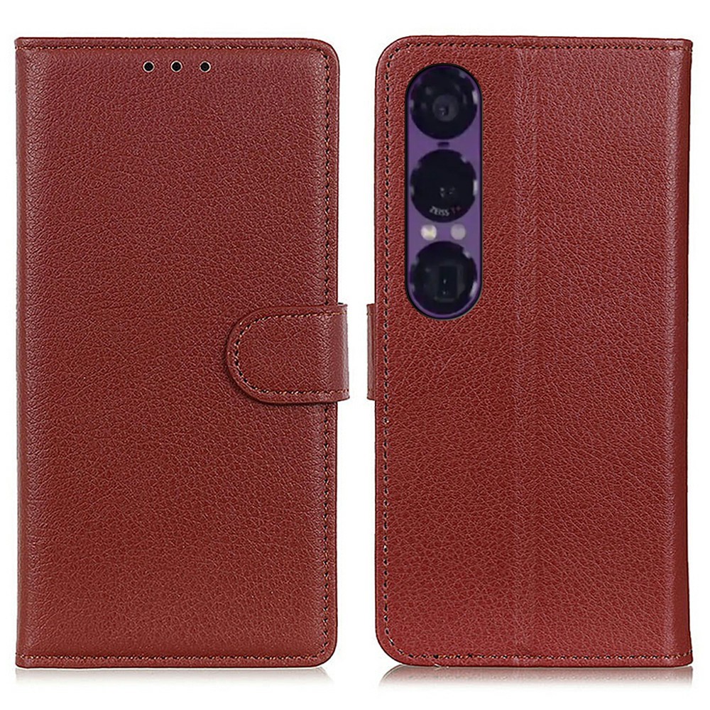  Sony Xperia 1 VII Fodral Litchi Läder Brun