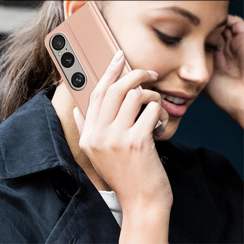  Sony Xperia 1 VII Fodral Flip Läder Roséguld